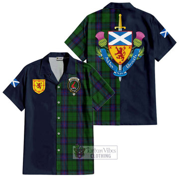 Armstrong Tartan Short Sleeve Button Shirt Alba with Scottish Lion Royal Arm Half Style