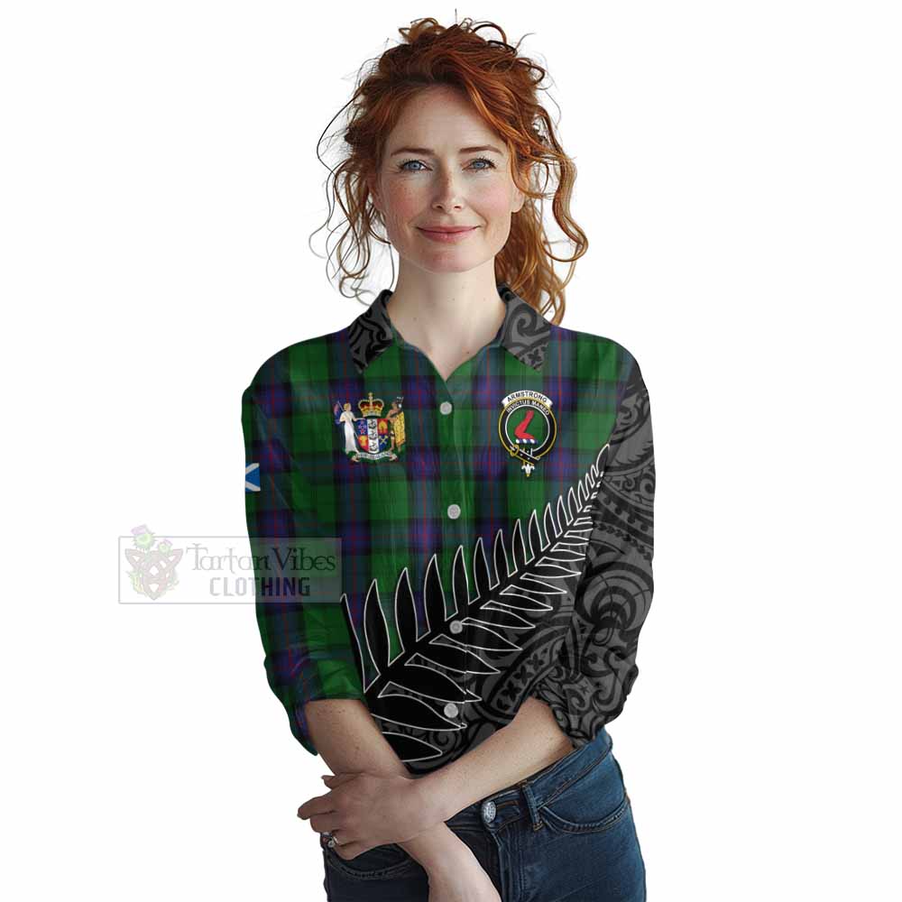 Tartan Vibes Clothing Armstrong Crest Tartan Women's Casual Shirt with New Zealand Silver Fern Half Style