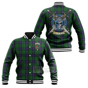 Armstrong Tartan Baseball Jacket with Family Crest Celtic Skull Style