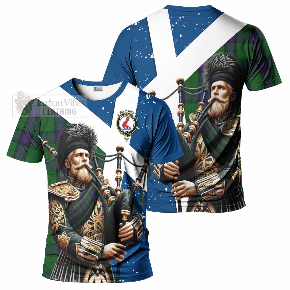 Tartan Vibes Clothing Armstrong Tartan T-Shirt with Family Crest Scottish Bagpiper Vibes