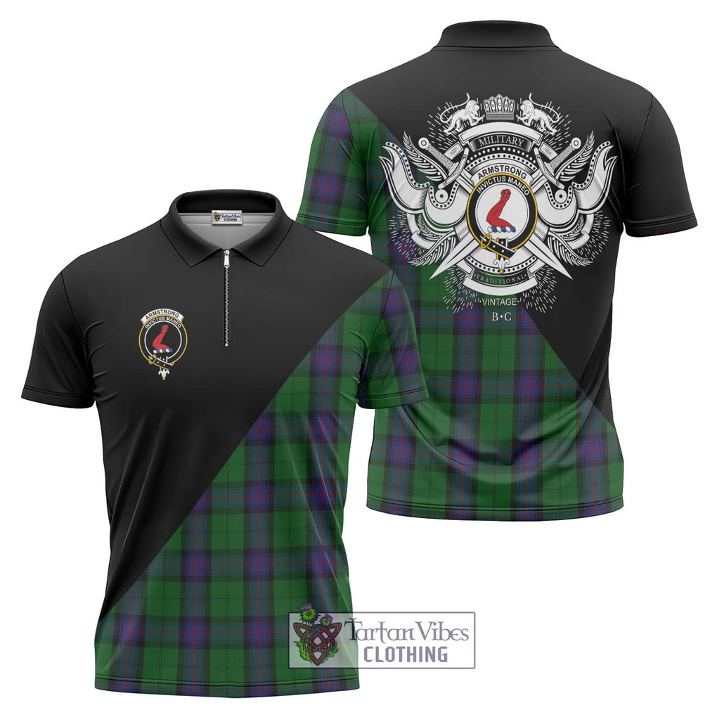 Armstrong Tartan Zipper Polo Shirt with Family Crest and Military Logo Style Unisex - Tartanvibesclothing Shop