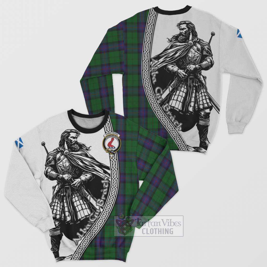 Tartan Vibes Clothing Armstrong Tartan Clan Crest Sweatshirt with Highlander Warrior Celtic Style