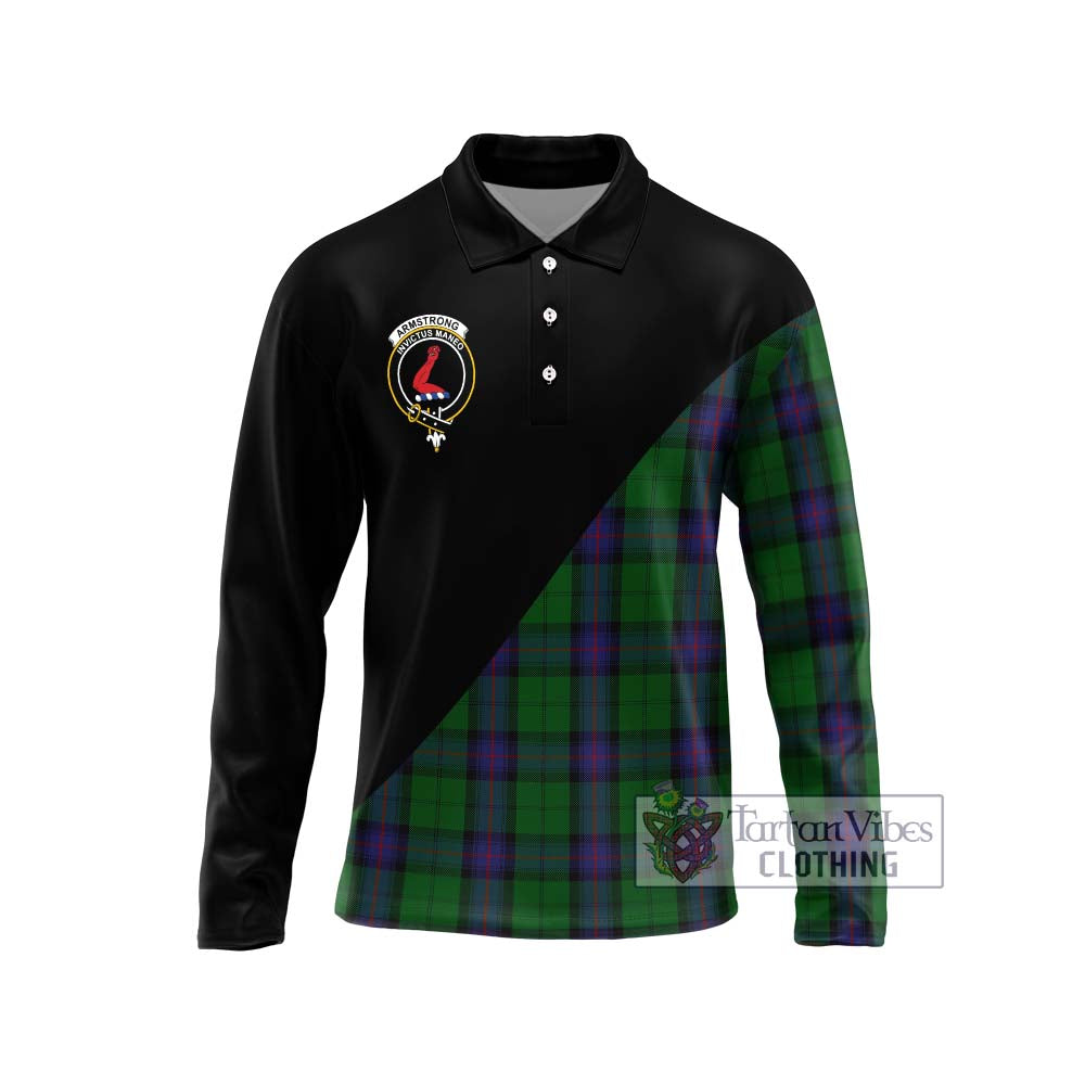 Armstrong Tartan Long Sleeve Polo Shirt with Family Crest and Military Logo Style Unisex - Tartanvibesclothing Shop