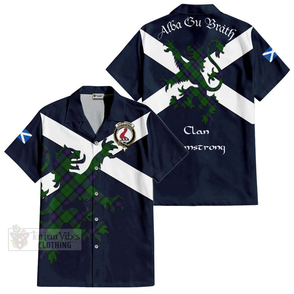 Tartan Vibes Clothing Armstrong Tartan Lion Rampant Short Sleeve Button Shirt – Proudly Display Your Heritage with Alba Gu Brath and Clan Name