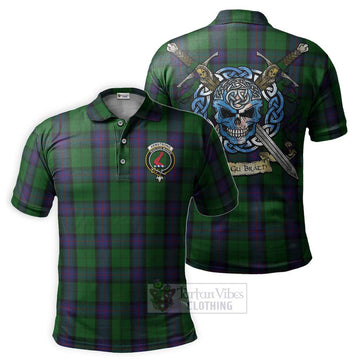 Armstrong Tartan Polo Shirt with Family Crest Celtic Skull Style