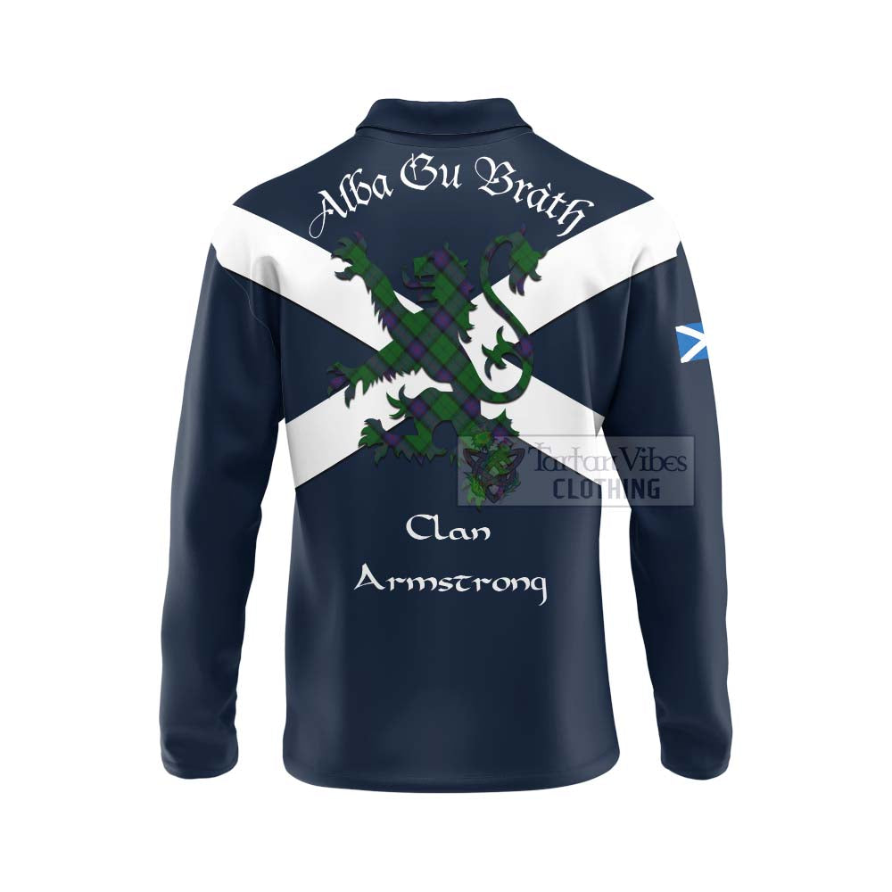 Tartan Vibes Clothing Armstrong Tartan Lion Rampant Long Sleeve Polo Shirt – Proudly Display Your Heritage with Alba Gu Brath and Clan Name