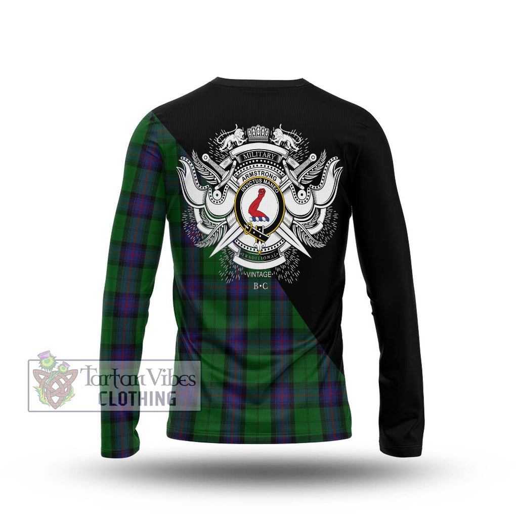 Armstrong Tartan Long Sleeve T-Shirt with Family Crest and Military Logo Style - Tartanvibesclothing Shop