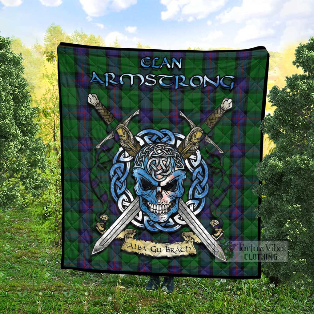 Tartan Vibes Clothing Armstrong Tartan Quilt with Celtic Skull Alba Gu Brath Style