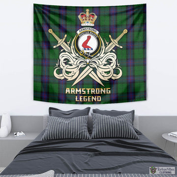 Armstrong Tartan Tapestry with Clan Crest and the Golden Sword of Courageous Legacy