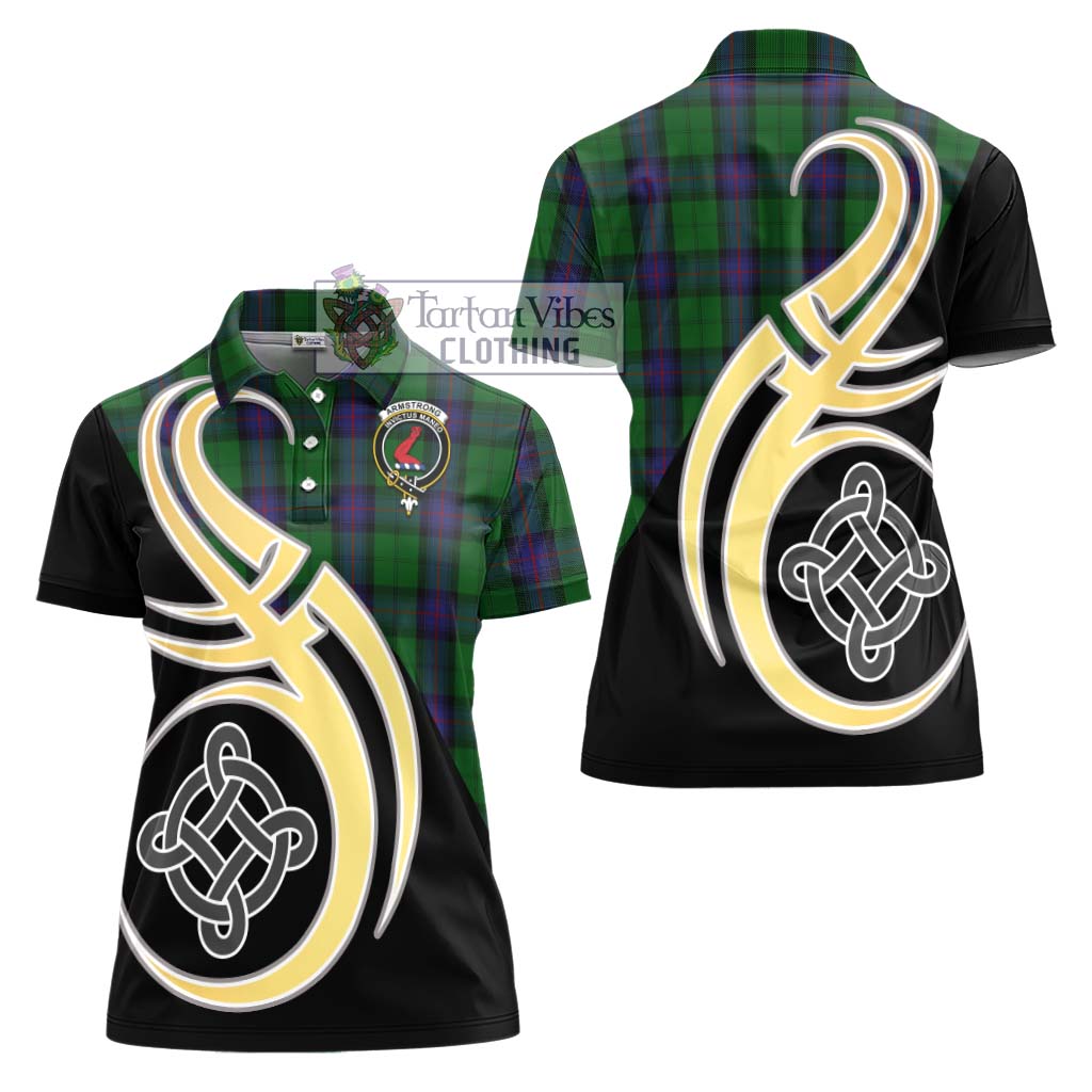 Armstrong Tartan Women's Polo Shirt with Family Crest and Celtic Symbol Style - Tartan Vibes Clothing