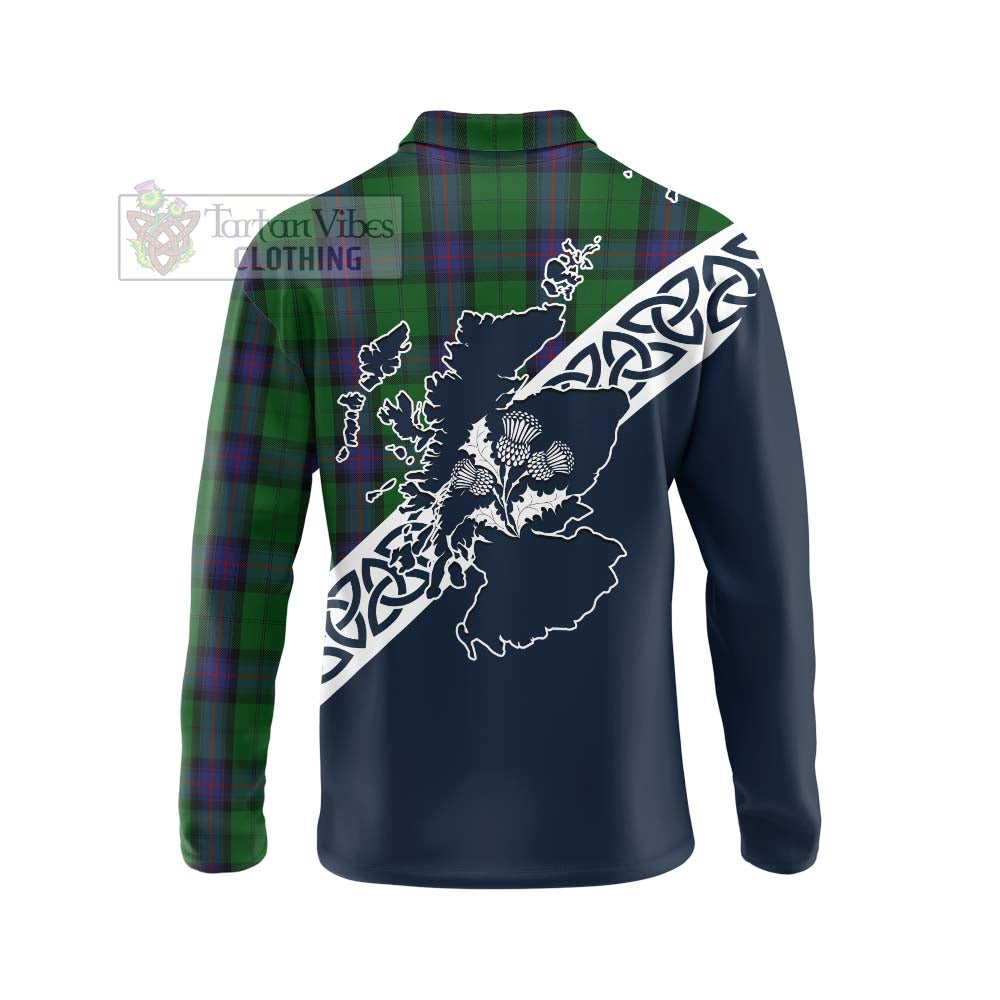 Tartan Vibes Clothing Armstrong Tartan Long Sleeve Polo Shirt Featuring Thistle and Scotland Map