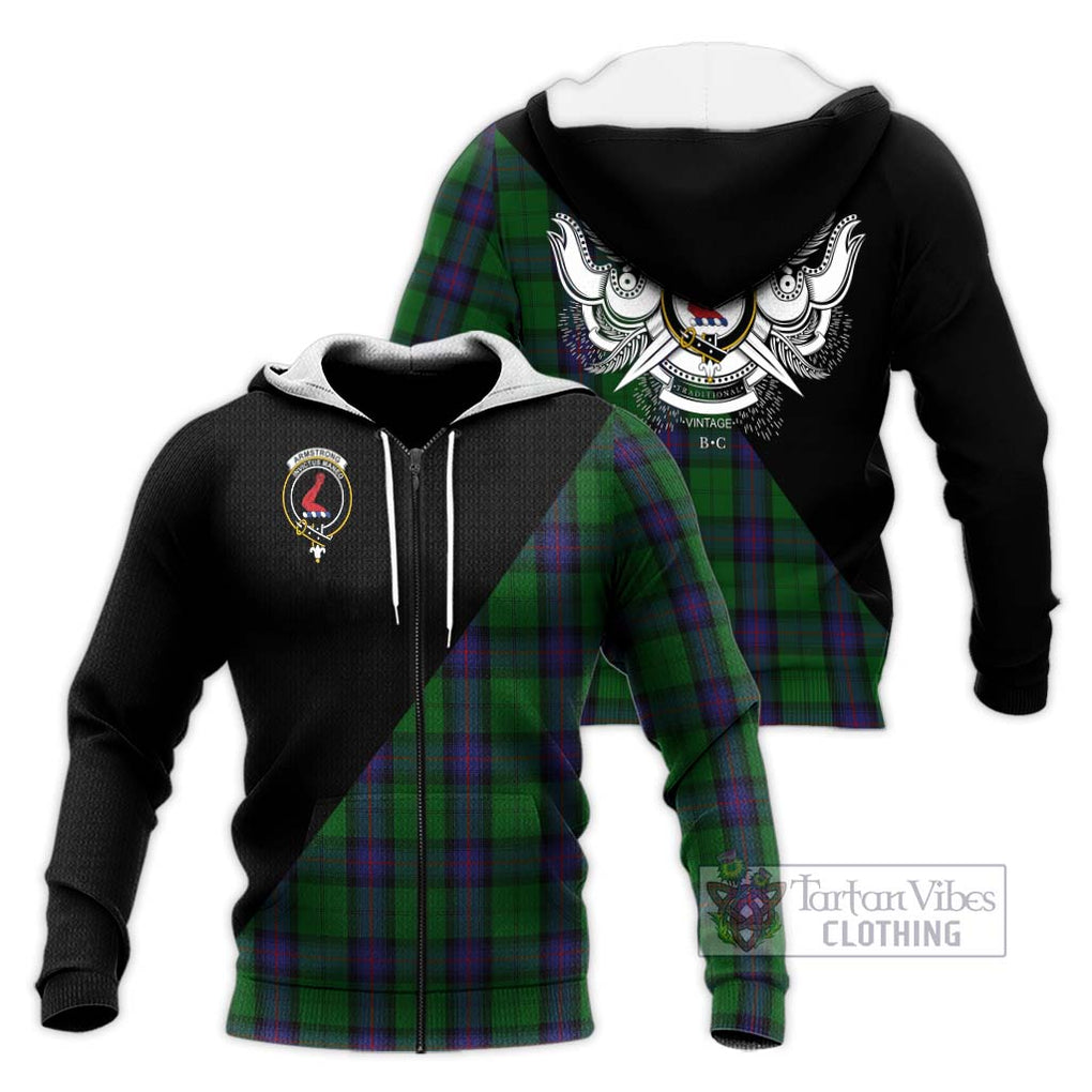 Armstrong Tartan Knitted Hoodie with Family Crest and Military Logo Style Unisex Knitted Zip Hoodie - Tartanvibesclothing Shop