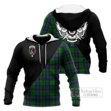 Armstrong Tartan Knitted Hoodie with Family Crest and Military Logo Style