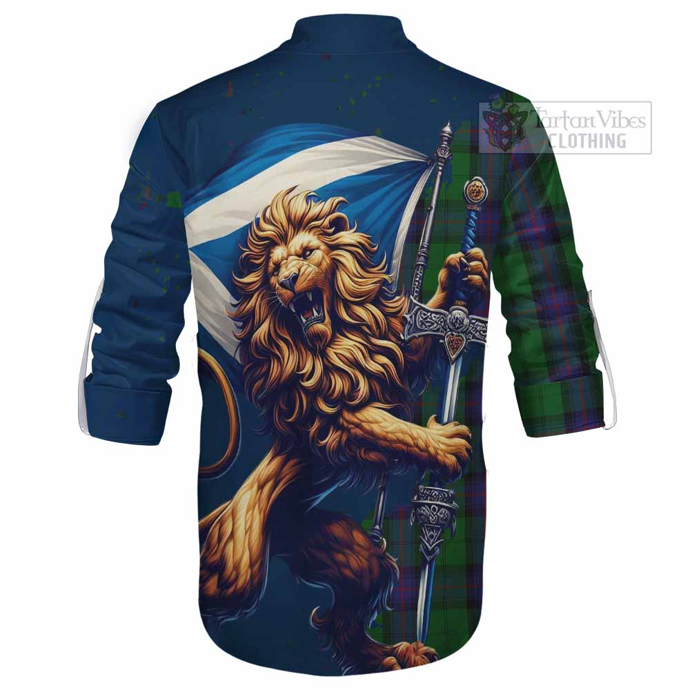 Tartan Vibes Clothing Armstrong Tartan Family Crest Ghillie Kilt Shirt with Scottish Majestic Lion