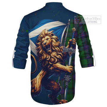 Armstrong Tartan Family Crest Ghillie Kilt Shirt with Scottish Majestic Lion