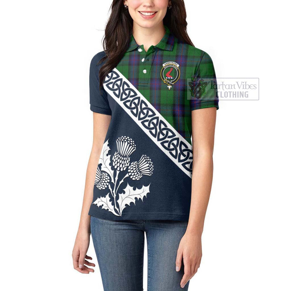 Tartan Vibes Clothing Armstrong Tartan Women's Polo Shirt Featuring Thistle and Scotland Map