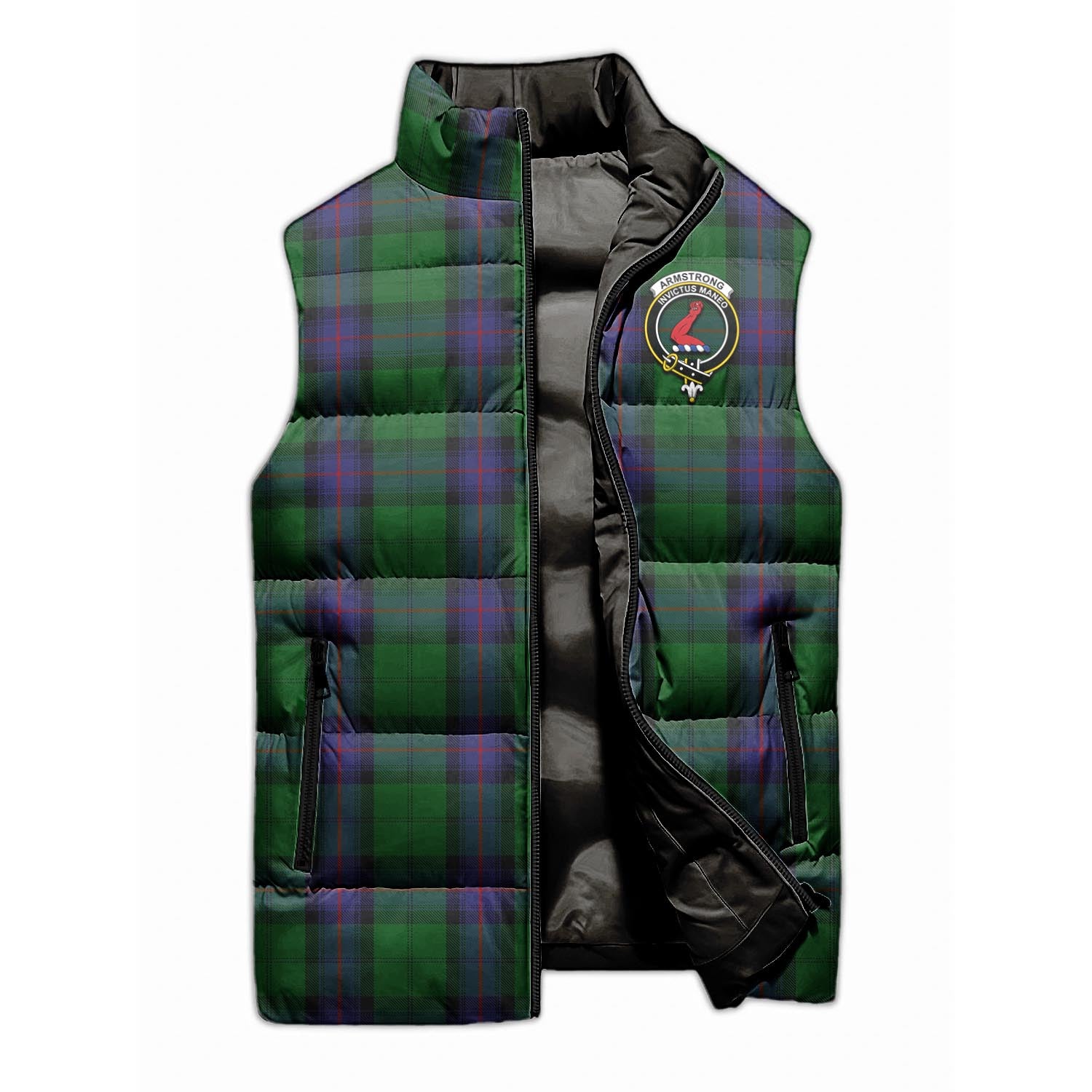 Armstrong Tartan Sleeveless Puffer Jacket with Family Crest - Tartanvibesclothing