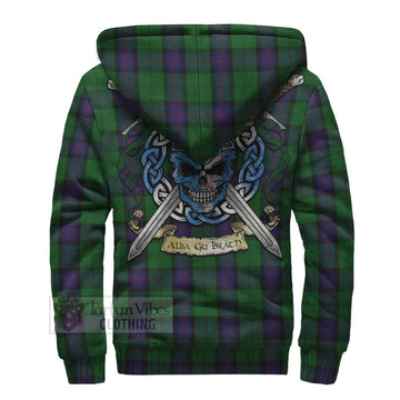 Armstrong Tartan Sherpa Hoodie with Family Crest Celtic Skull Style