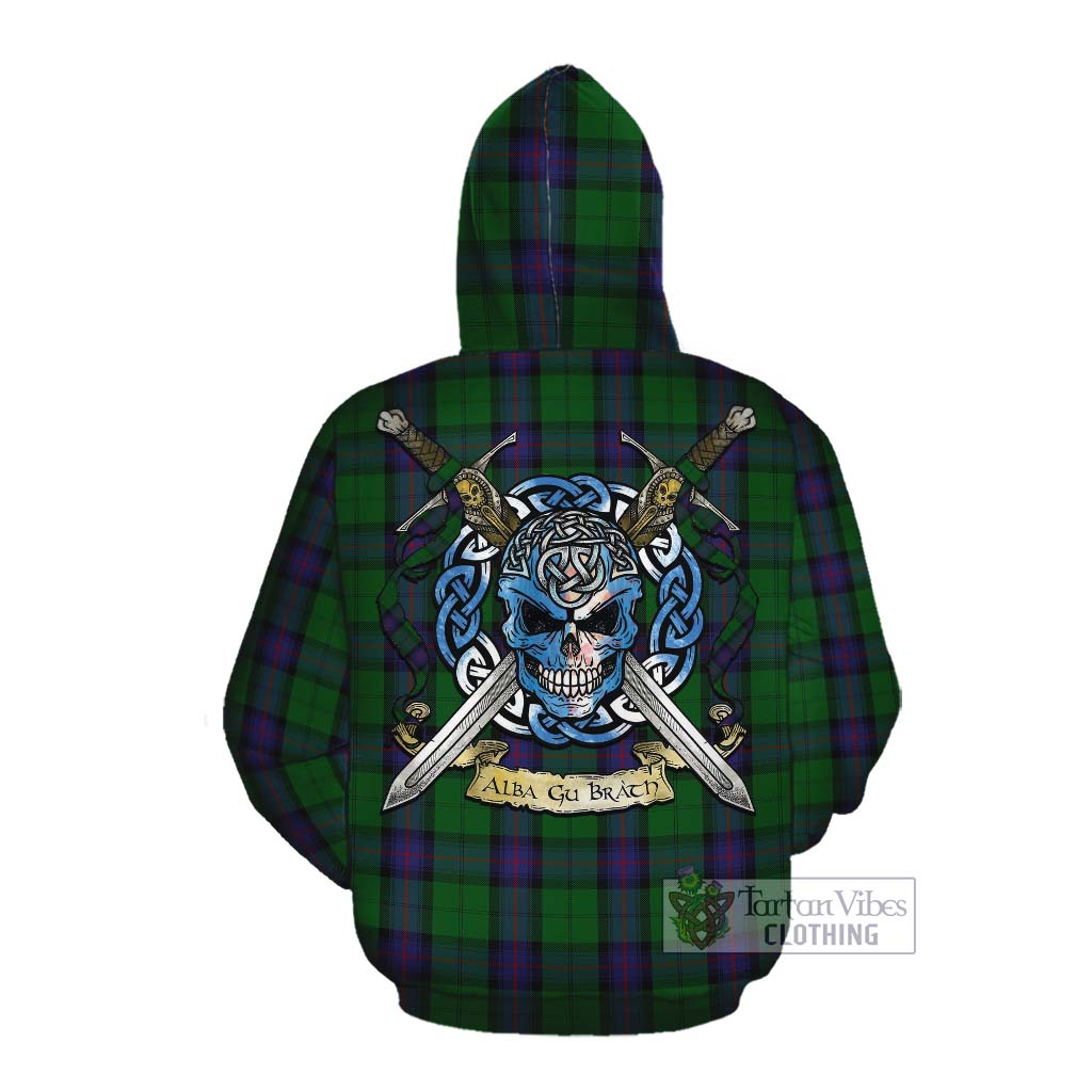 Tartan Vibes Clothing Armstrong Tartan Cotton Hoodie with Family Crest Celtic Skull Style