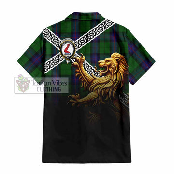 Armstrong Crest Tartan Hawaiian Shirt with Golden Lion Emblem Celtic Style - Tartan Vibes Clothing