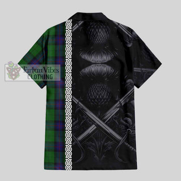 Armstrong Tartan Short Sleeve Button Shirt with Family Crest Cross Sword Thistle Celtic Vibes