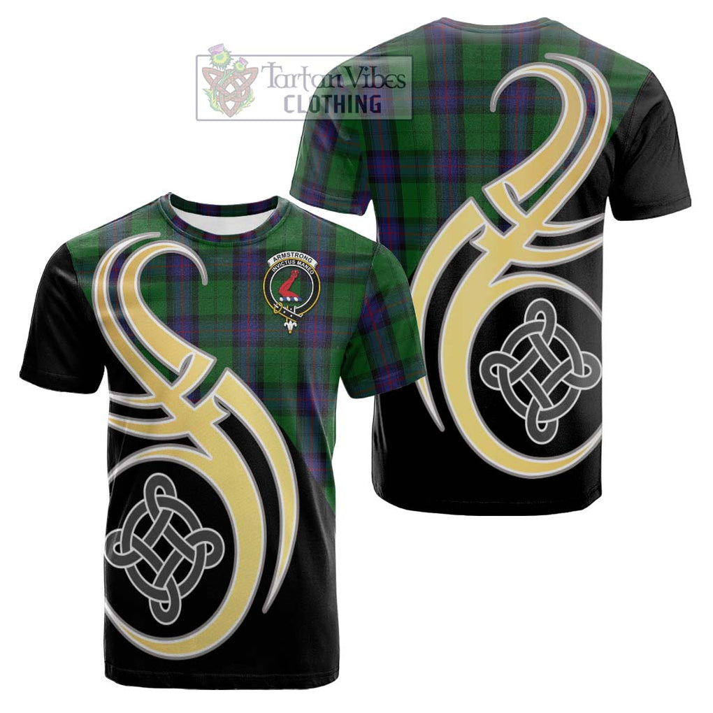 Tartan Vibes Clothing Armstrong Tartan Cotton T-shirt with Family Crest and Celtic Symbol Style