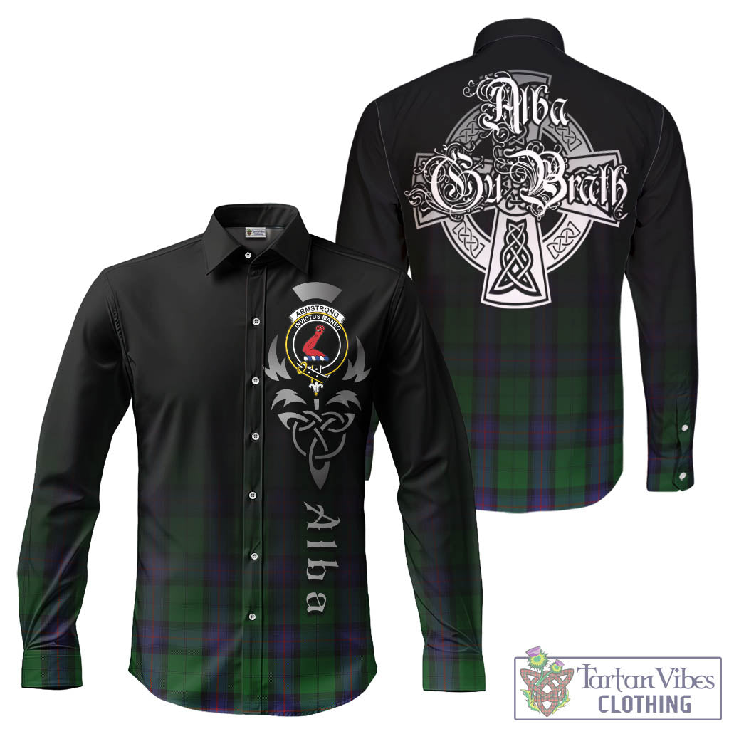 Tartan Vibes Clothing Armstrong Tartan Long Sleeve Button Up Featuring Alba Gu Brath Family Crest Celtic Inspired