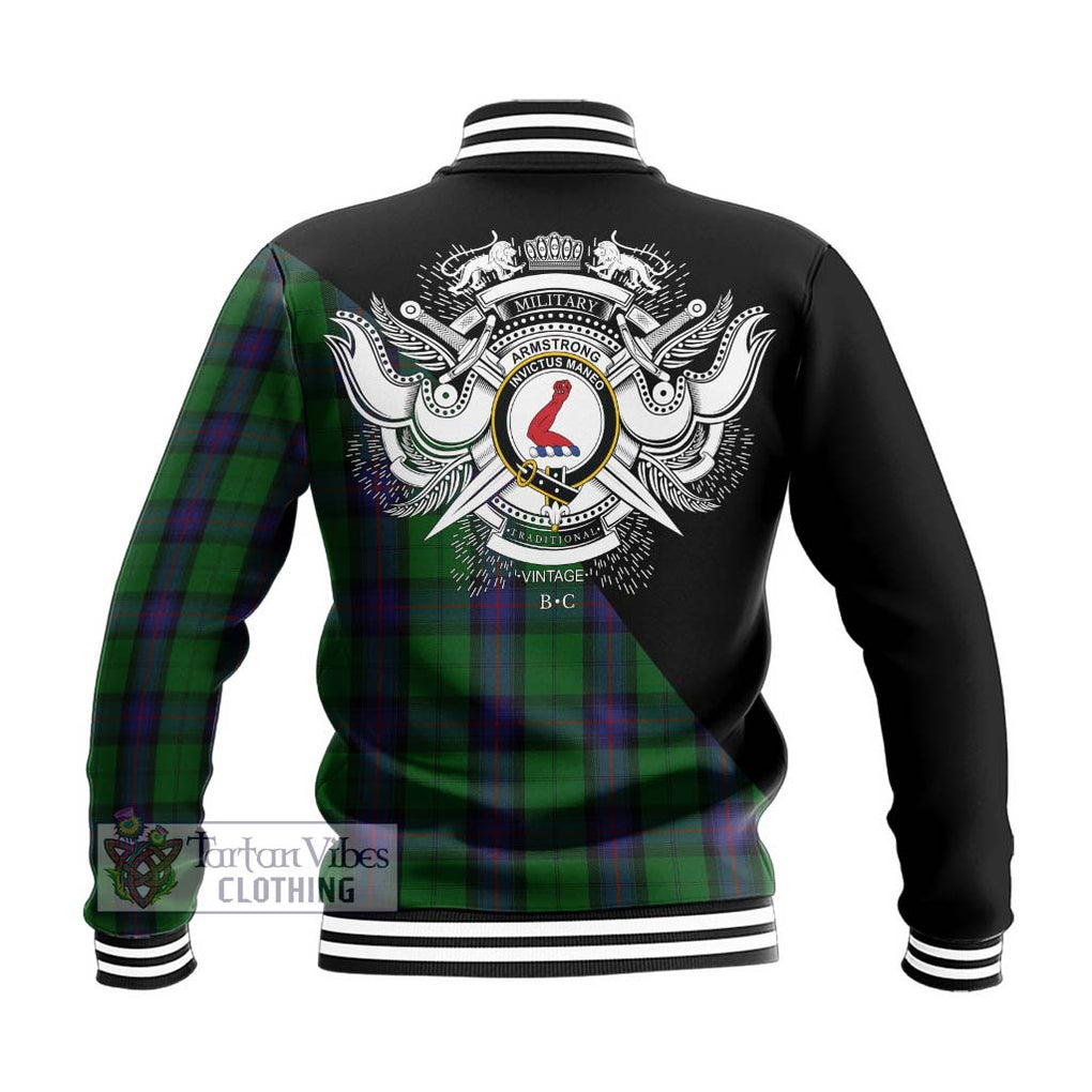 Armstrong Tartan Baseball Jacket with Family Crest and Military Logo Style - Tartanvibesclothing Shop