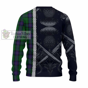 Armstrong Tartan Knitted Sweater with Family Crest Cross Sword Thistle Celtic Vibes