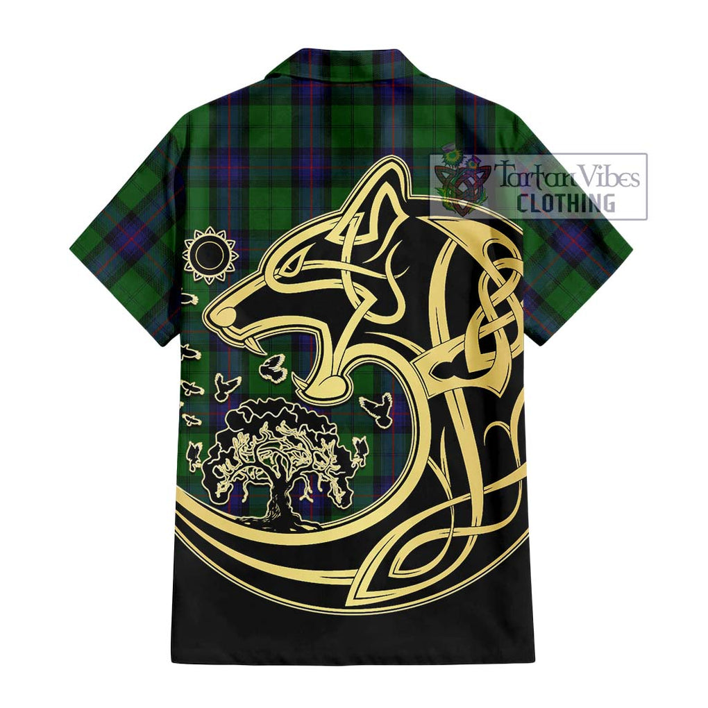 Armstrong Tartan Short Sleeve Button Shirt with Family Crest Celtic Wolf Style - Tartan Vibes Clothing