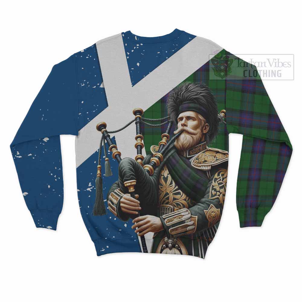 Tartan Vibes Clothing Armstrong Tartan Sweatshirt with Family Crest Scottish Bagpiper Vibes