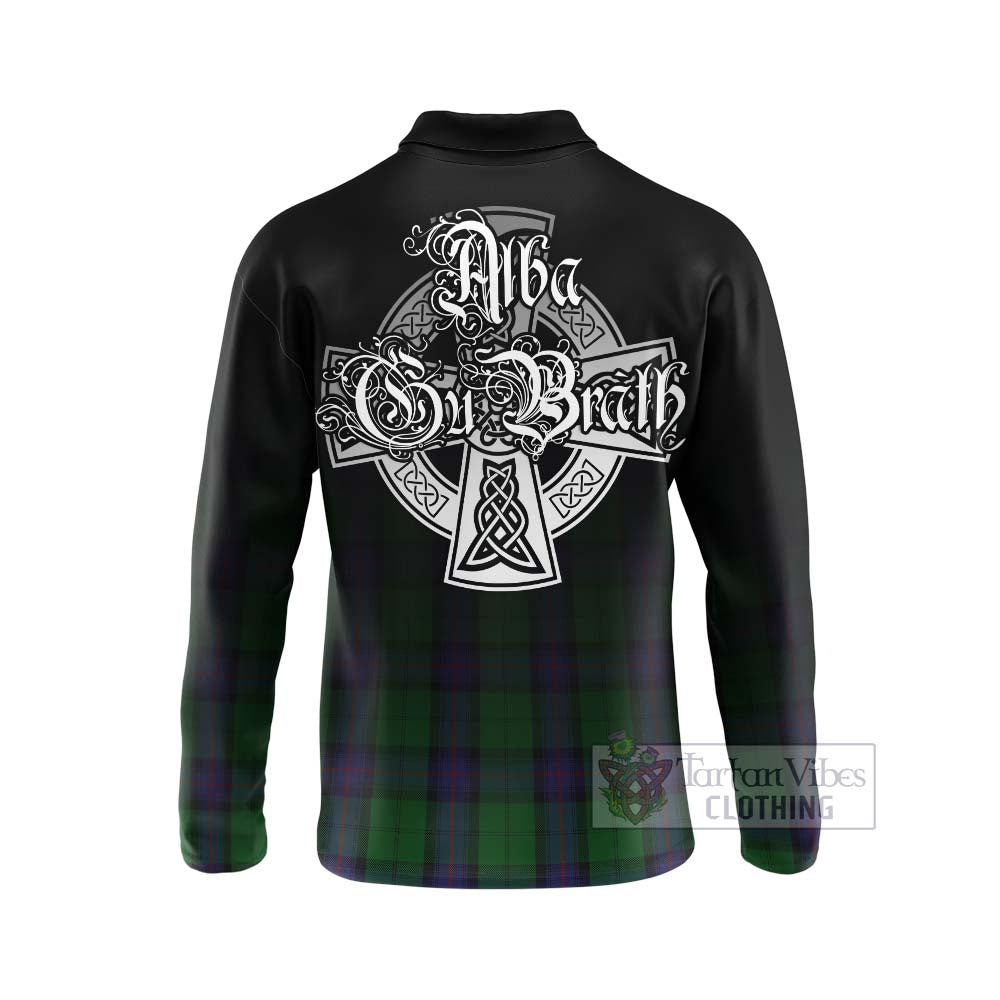 Tartan Vibes Clothing Armstrong Tartan Long Sleeve Polo Shirt Featuring Alba Gu Brath Family Crest Celtic Inspired