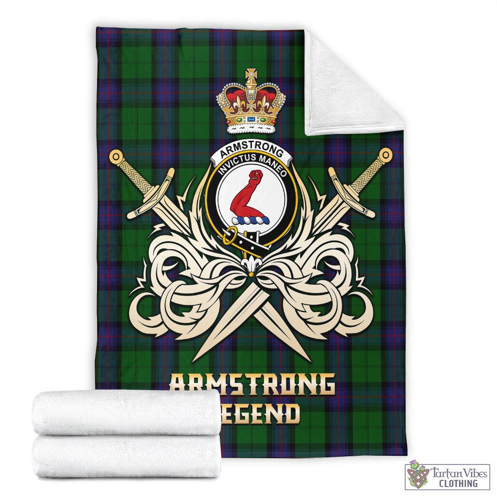 Tartan Vibes Clothing Armstrong Tartan Blanket with Clan Crest and the Golden Sword of Courageous Legacy