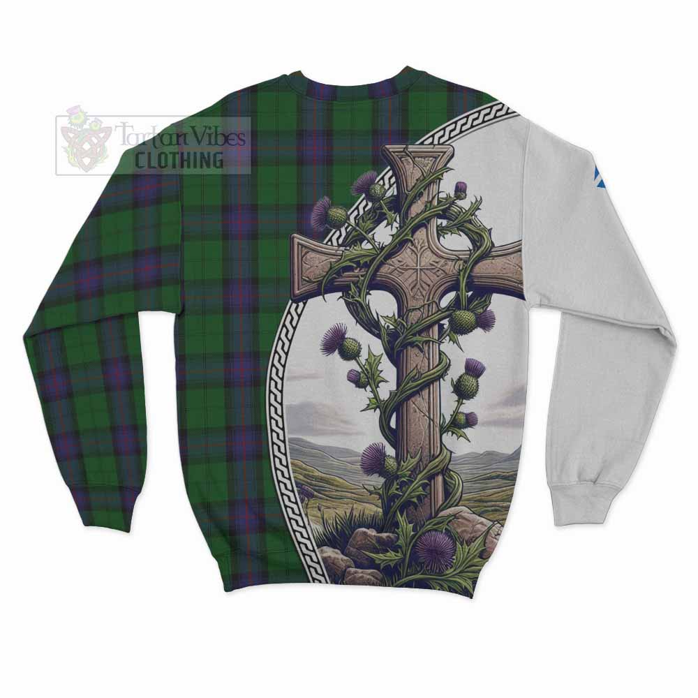 Tartan Vibes Clothing Armstrong Tartan Sweatshirt with Family Crest and St. Andrew's Cross Accented by Thistle Vines