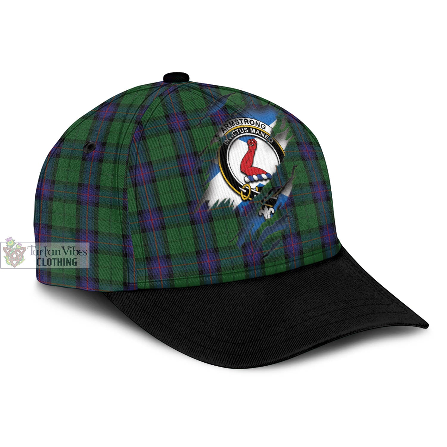 Tartan Vibes Clothing Armstrong Tartan Classic Cap with Family Crest In Me Style