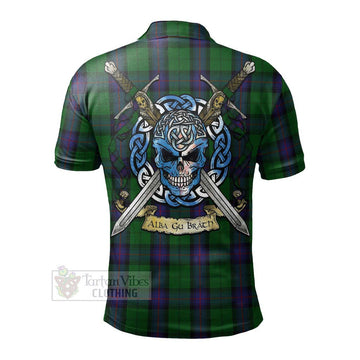 Armstrong Tartan Polo Shirt with Family Crest Celtic Skull Style