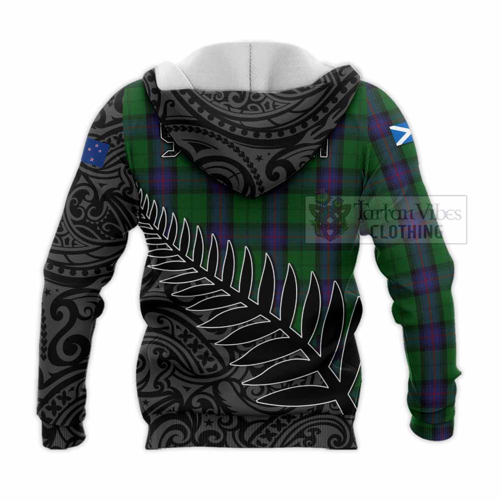 Tartan Vibes Clothing Armstrong Crest Tartan Knitted Hoodie with New Zealand Silver Fern Half Style