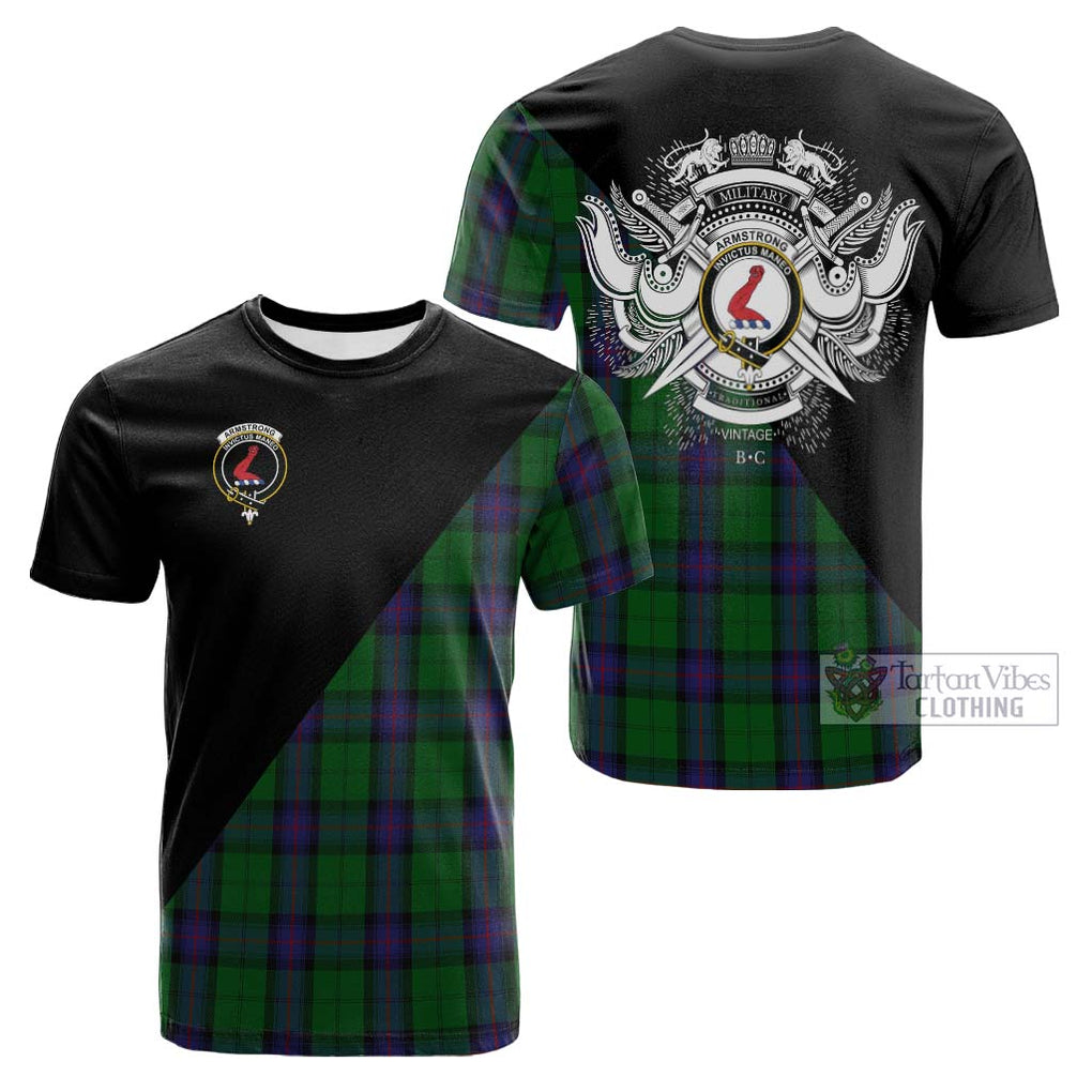 Tartan Vibes Clothing Armstrong Tartan Cotton T-shirt with Family Crest and Military Logo Style