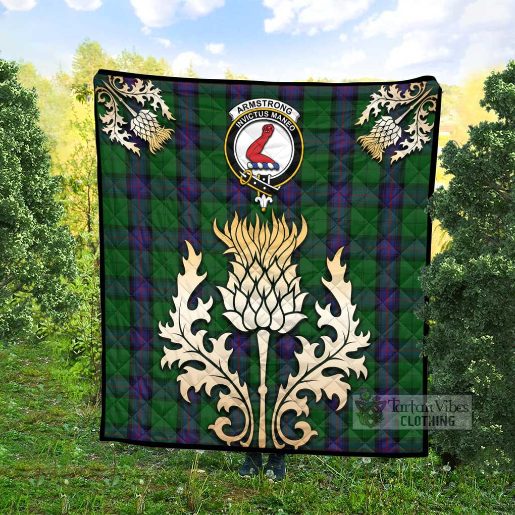 Tartan Vibes Clothing Armstrong Tartan Quilt with Family Crest and Golden Thistle Style