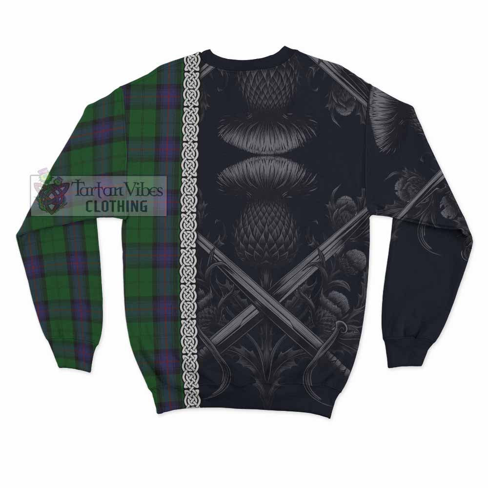 Tartan Vibes Clothing Armstrong Tartan Sweatshirt with Family Crest Cross Sword Thistle Celtic Vibes