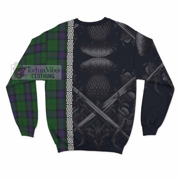 Armstrong Tartan Sweatshirt with Family Crest Cross Sword Thistle Celtic Vibes