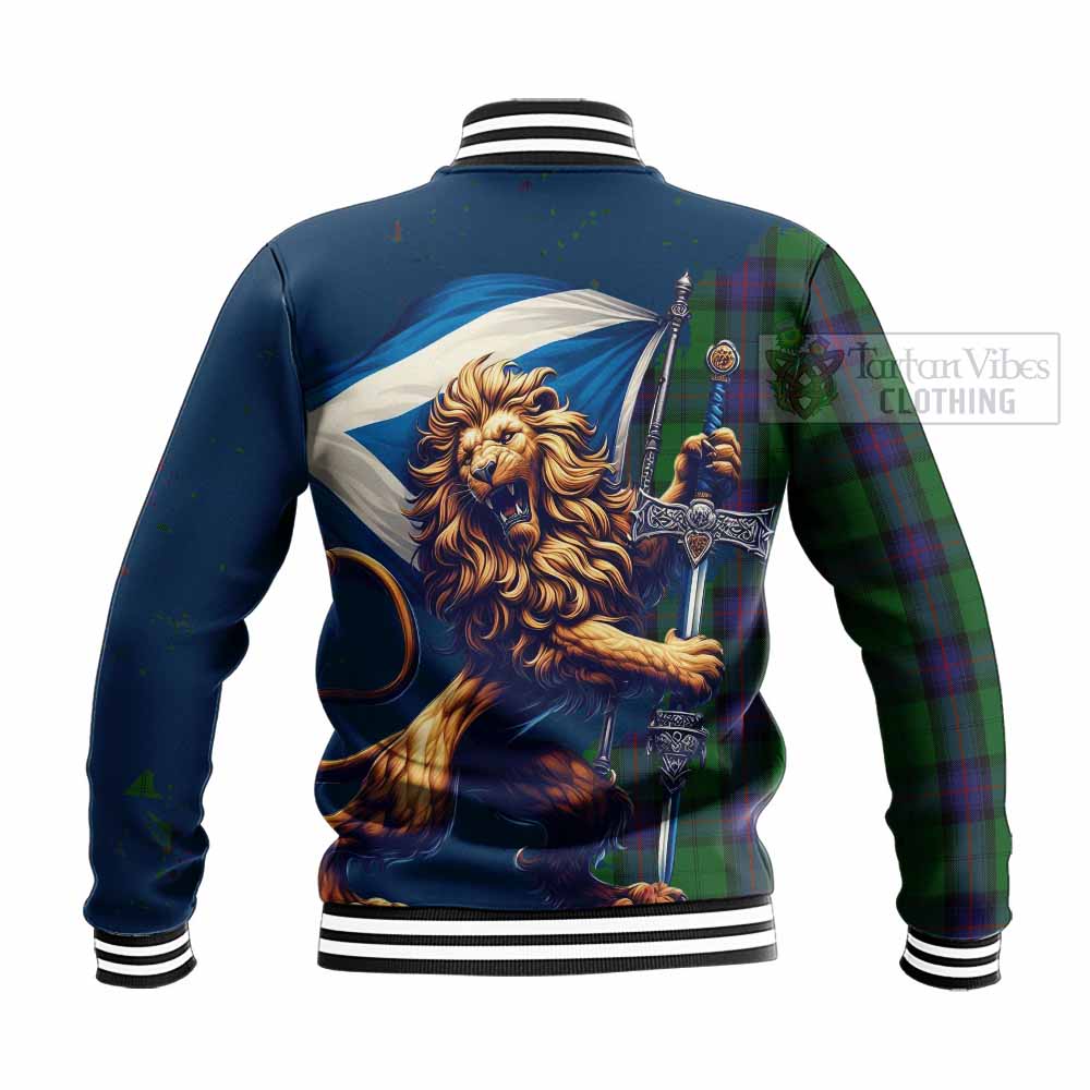 Tartan Vibes Clothing Armstrong Tartan Family Crest Baseball Jacket with Scottish Majestic Lion