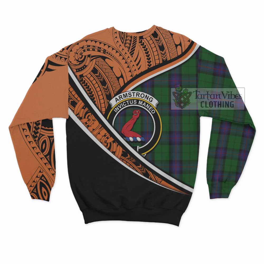 Tartan Vibes Clothing Armstrong Crest Tartan Sweatshirt with Maori Tattoo Style - Orange Version