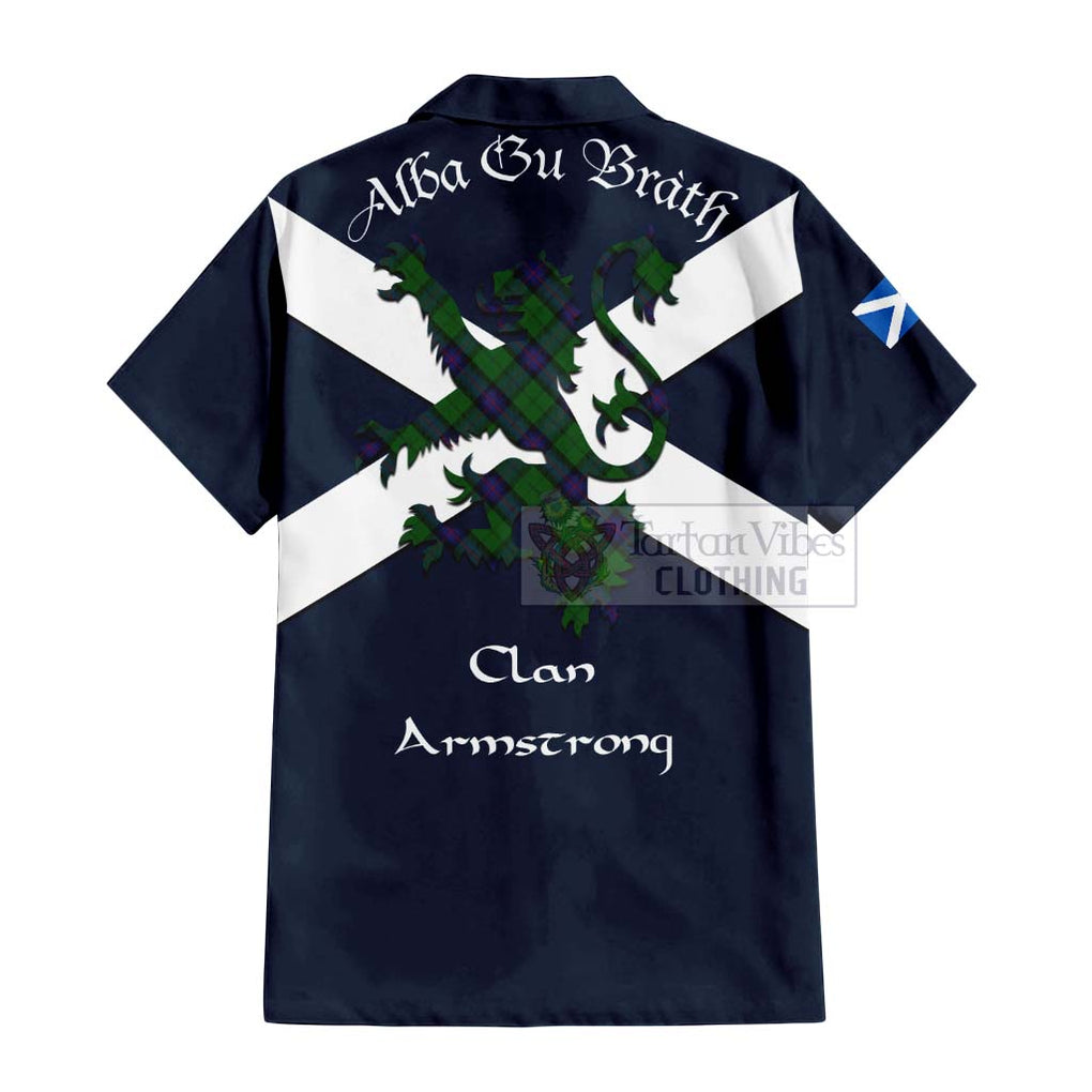 Tartan Vibes Clothing Armstrong Tartan Lion Rampant Short Sleeve Button Shirt – Proudly Display Your Heritage with Alba Gu Brath and Clan Name