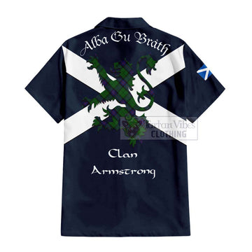 Armstrong Tartan Lion Rampant Short Sleeve Button Shirt  Proudly Display Your Heritage with Alba Gu Brath and Clan Name