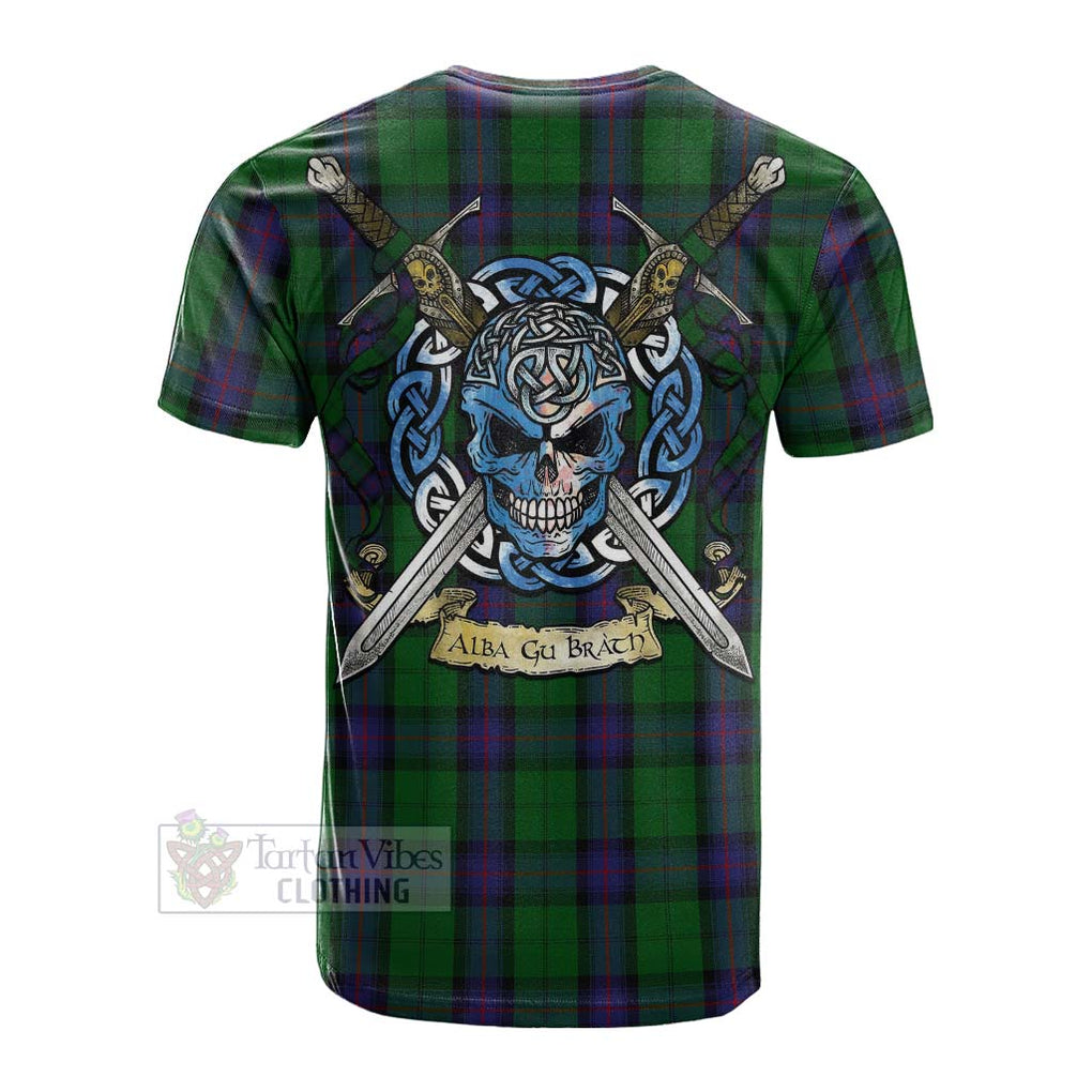 Tartan Vibes Clothing Armstrong Tartan Cotton T-shirt with Family Crest Celtic Skull Style