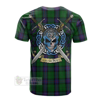 Armstrong Tartan Cotton T-shirt with Family Crest Celtic Skull Style