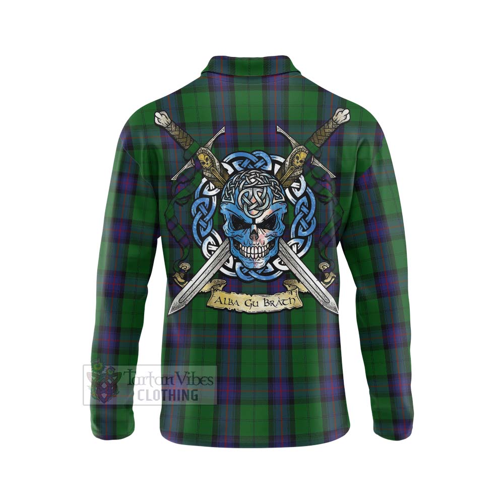 Tartan Vibes Clothing Armstrong Tartan Long Sleeve Polo Shirt with Family Crest Celtic Skull Style