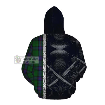 Armstrong Tartan Cotton Hoodie with Family Crest Cross Sword Thistle Celtic Vibes