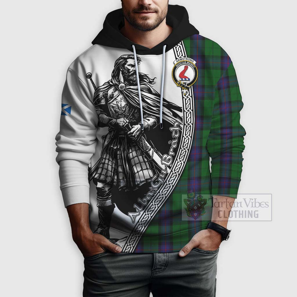 Tartan Vibes Clothing Armstrong Tartan Clan Crest Hoodie with Highlander Warrior Celtic Style